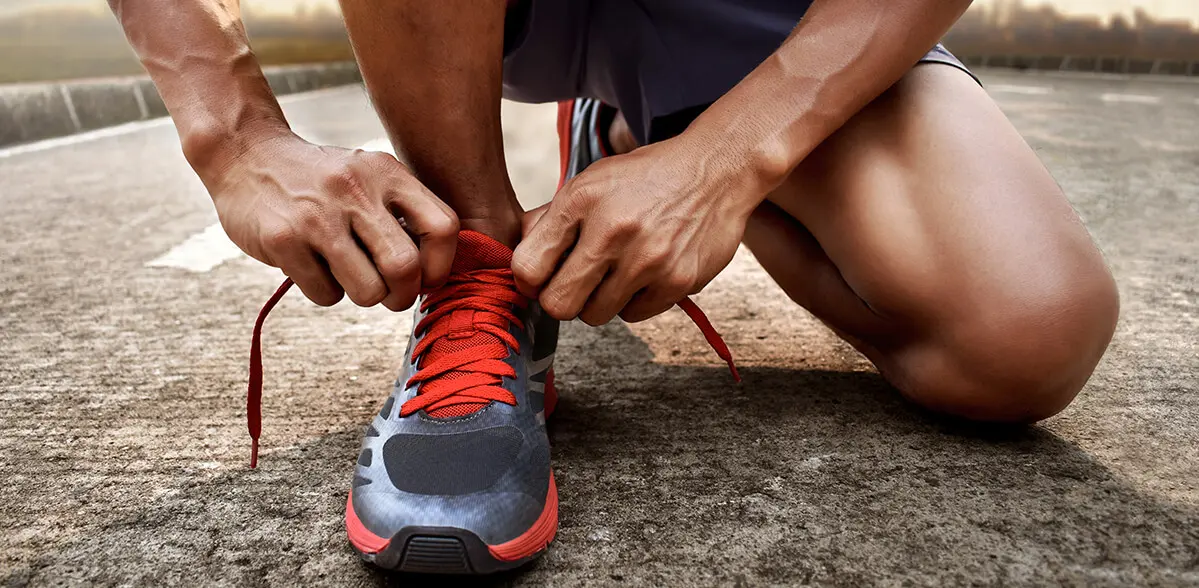 Close look at a running shoe during a fitting